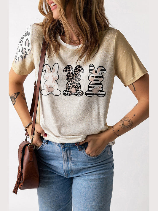 Women Easter Leopard Rabbit Graphic Easter T-Shirt NicholesGifts