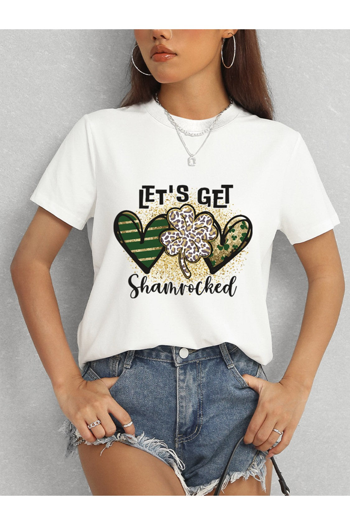 Women Lucky Clover Round Neck Short Sleeve T-Shirt NicholesGifts