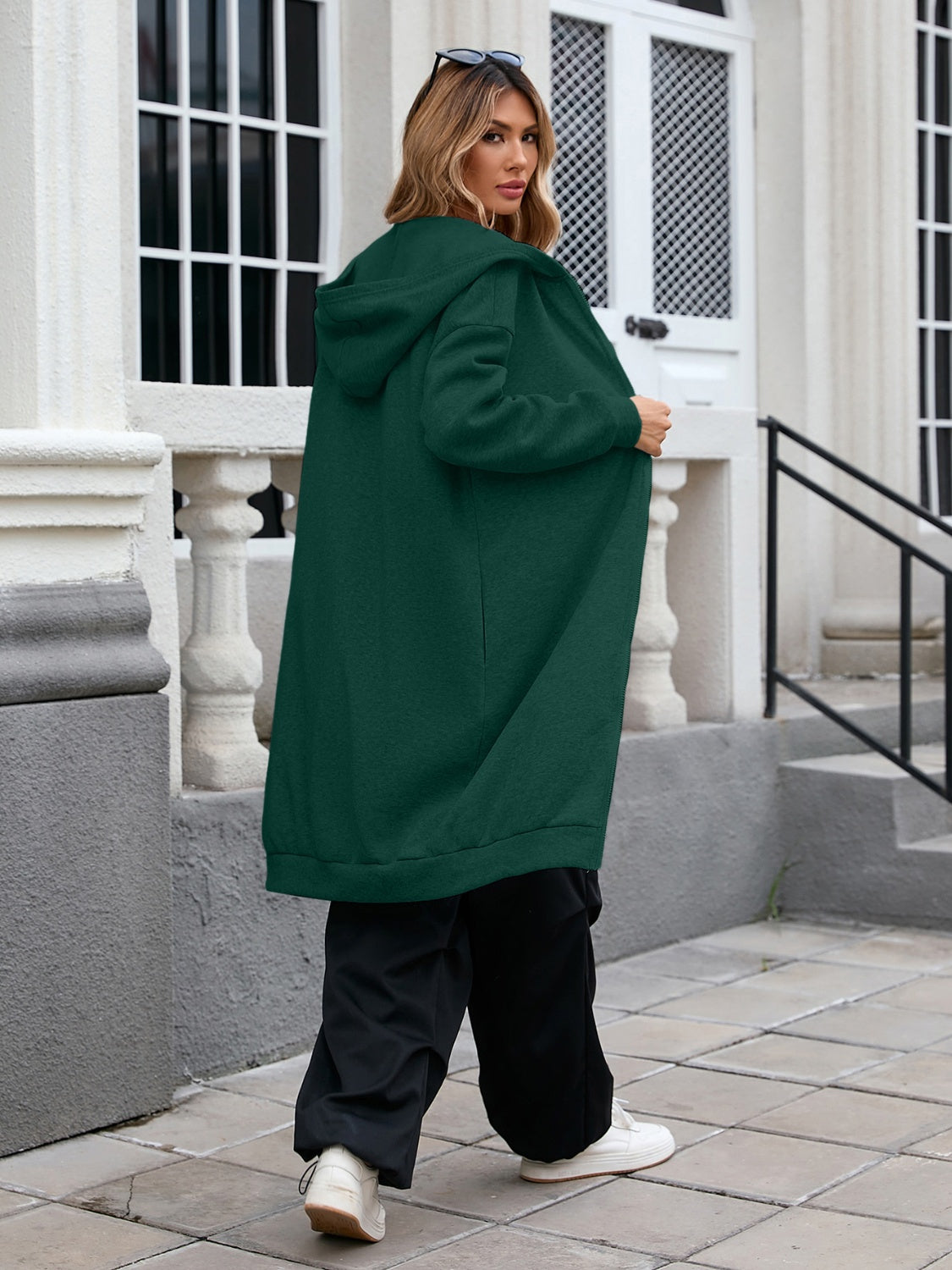 NicholesGifts Women Zip Up Long Sleeve Longline Hooded Outerwear NicholesGifts