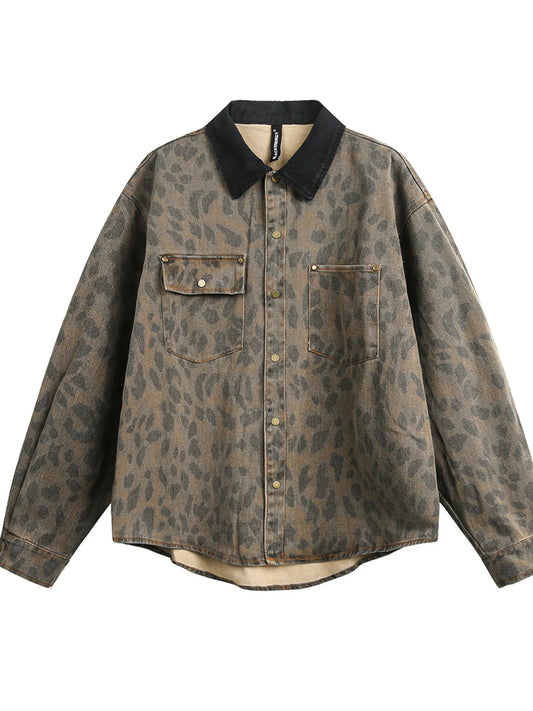 Men's Leopard Button Up Long Sleeve Jacket NicholesGifts
