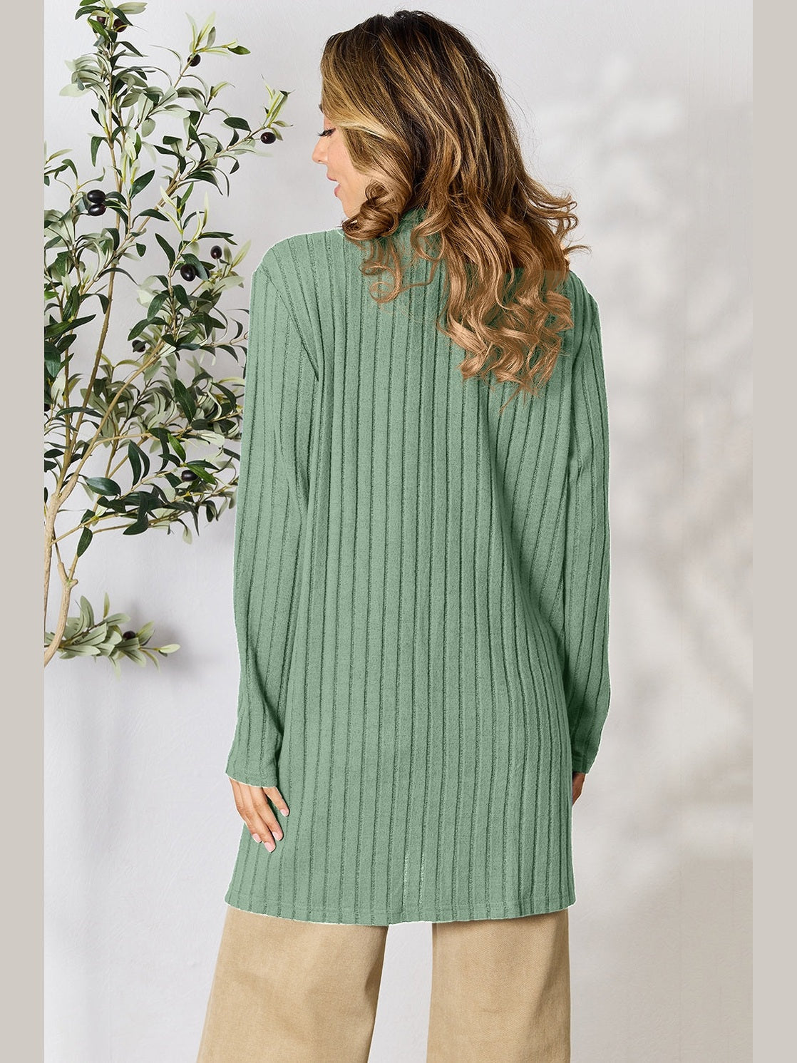 NicholesGifts Women Basic Bae Full Size Ribbed Open Front Cardigan with Pockets NicholesGifts