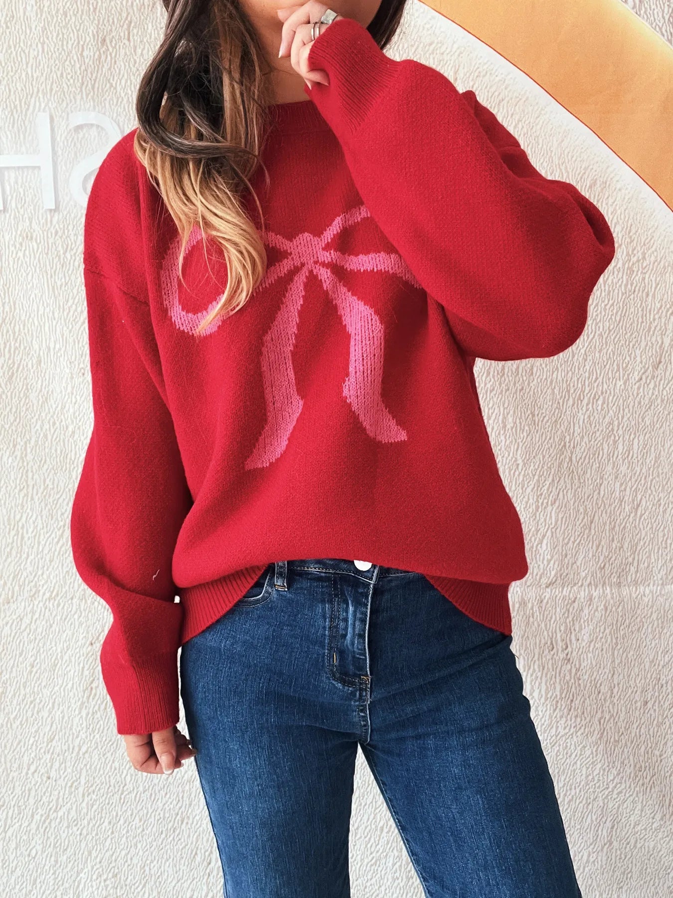 Bow Pattern Casual Long Sleeve Sweater