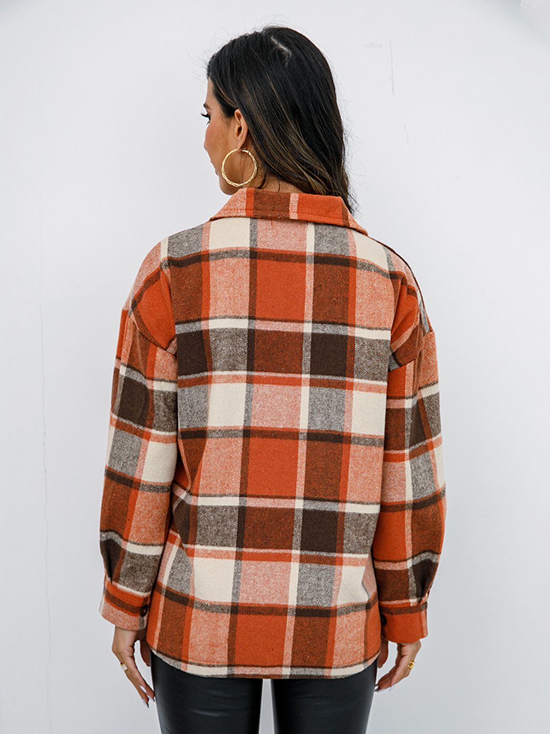 Shiny Plaid Button Up Collared Neck Jacket NicholesGifts