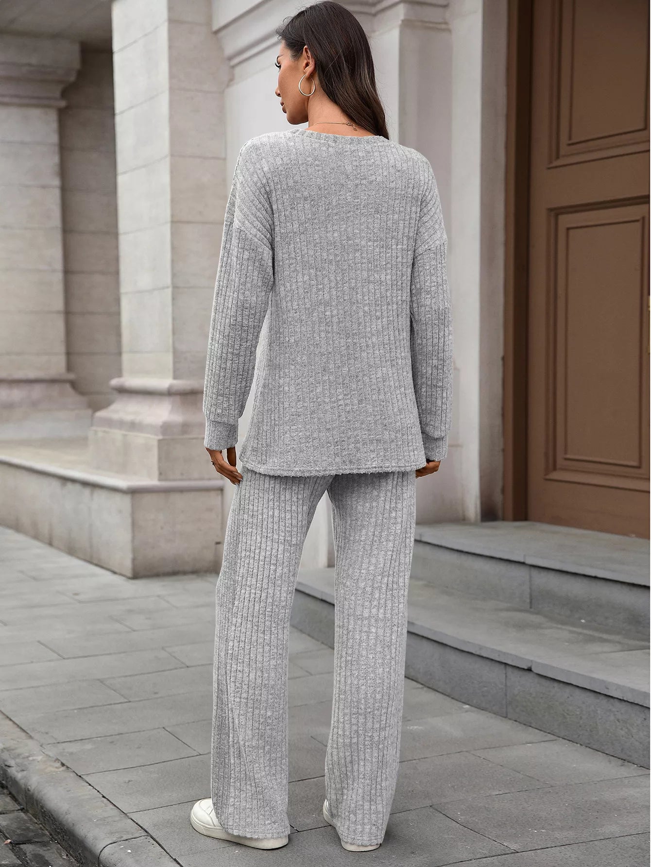 Ribbed Round Neck Top and Pants Set nicholesgifts