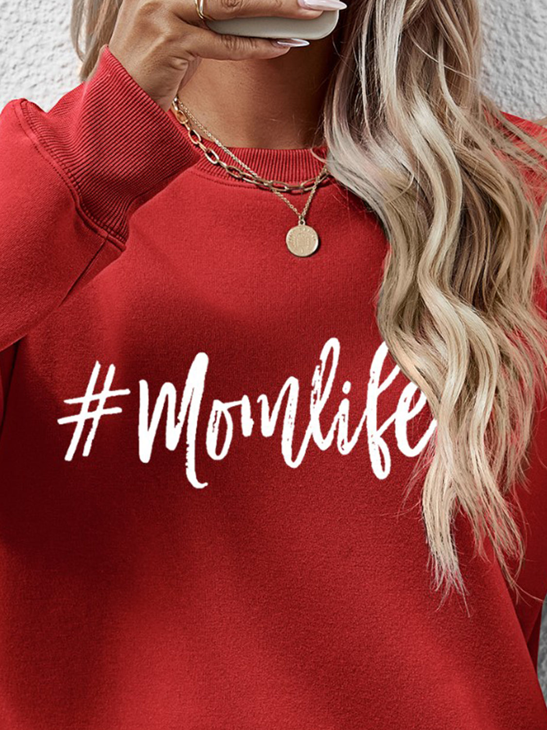 NicholesGifts Women Letter Graphic Mom Life Round Neck Sweatshirt NicholesGifts