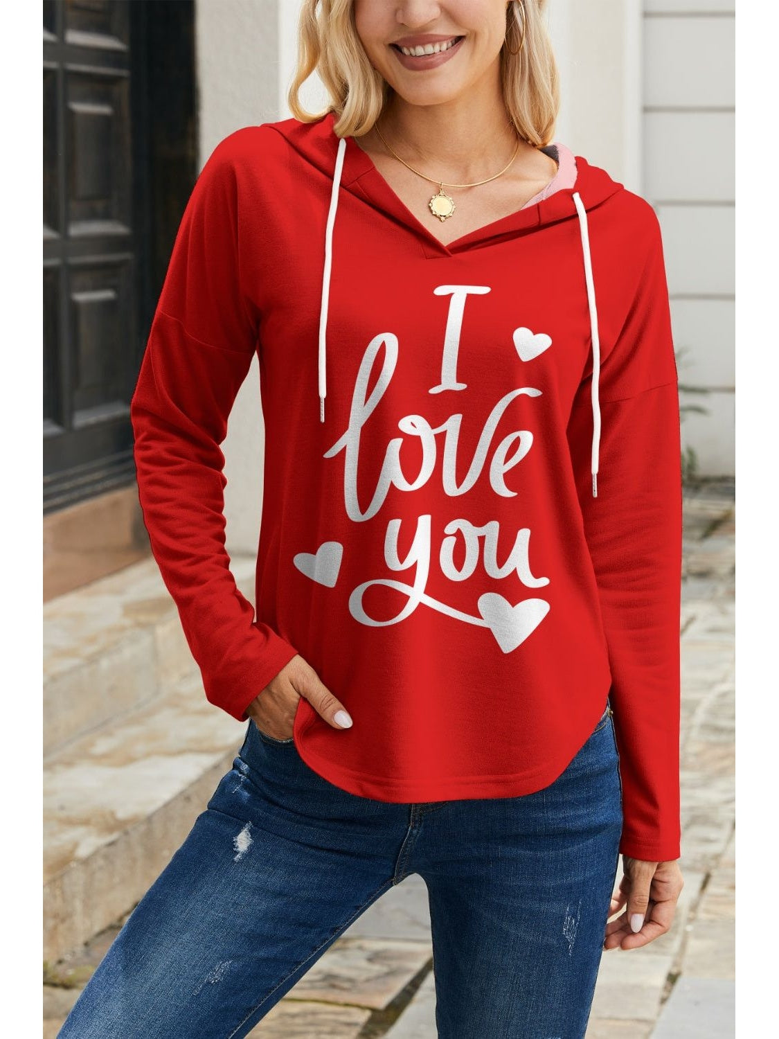 NicholesGifts Women Fam-Fam I Love You Drawstring Long Sleeve Hoodie NicholesGifts