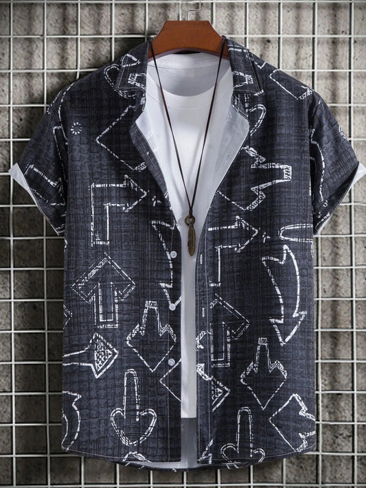 Men's Plus Size Arrow Print Short Sleeve Button Down Shirt NicholesGifts