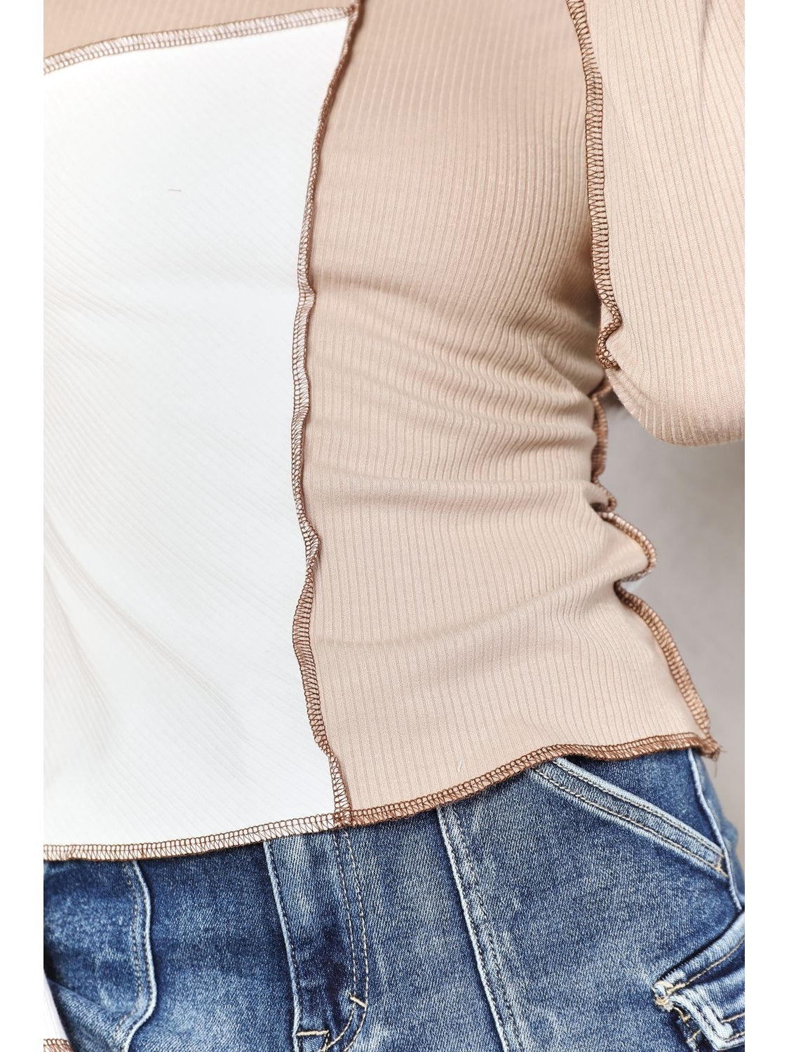 Women Double Take Color Block Exposed Seam Top NicholesGifts