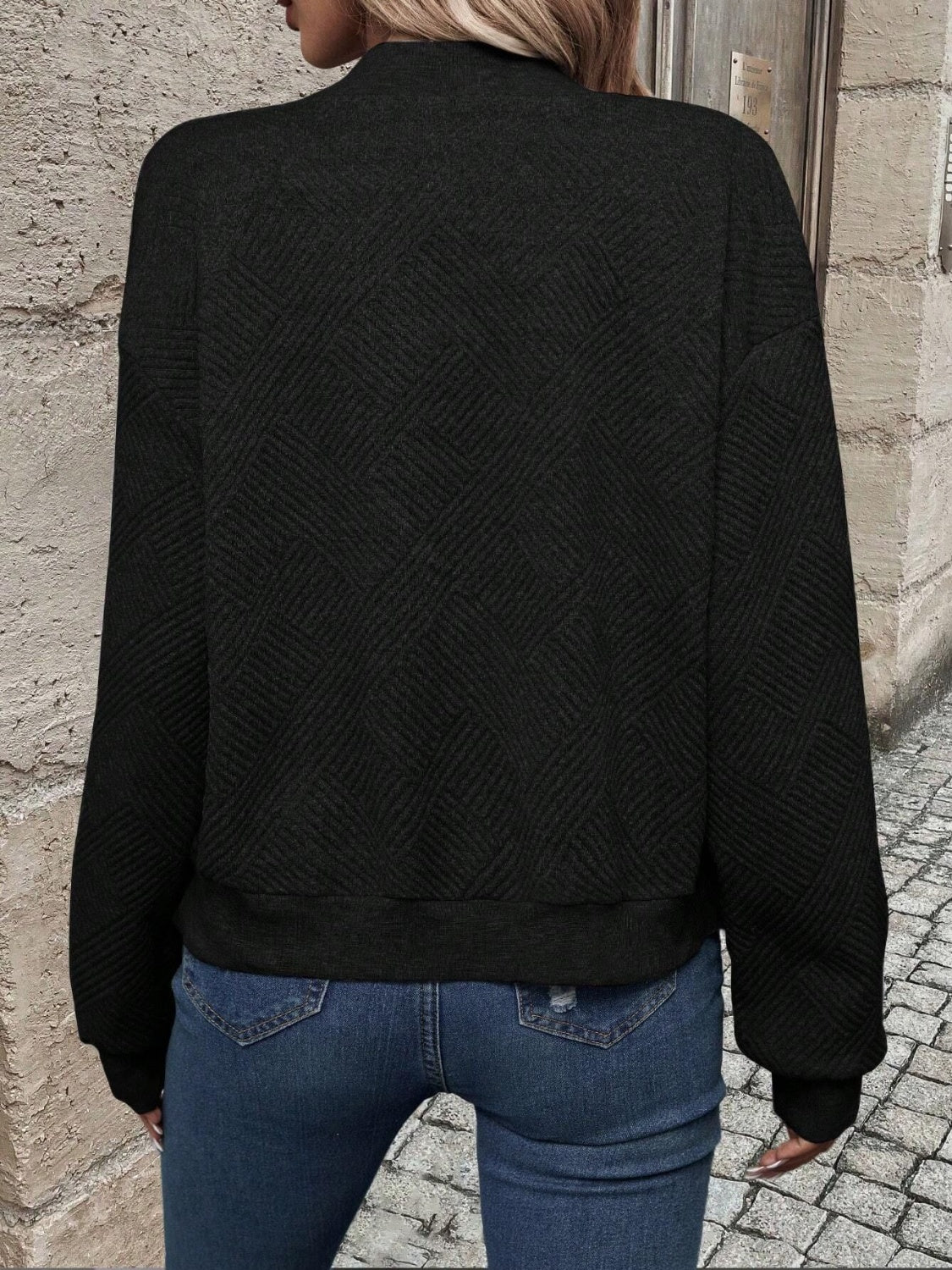 Textured Zip Up Long Sleeve Jacket NicholesGifts