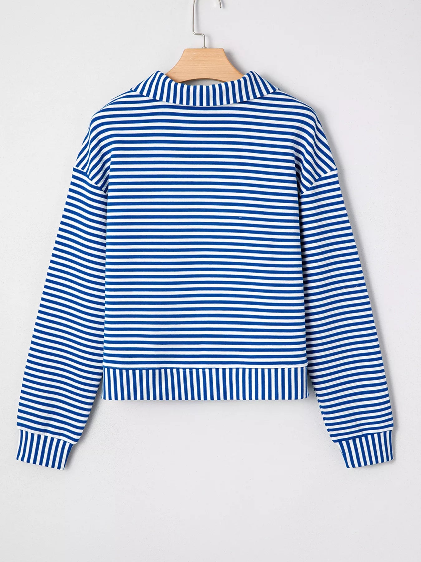 Stripe Quarter Zip Collar Long Sleeve Top Trendsi