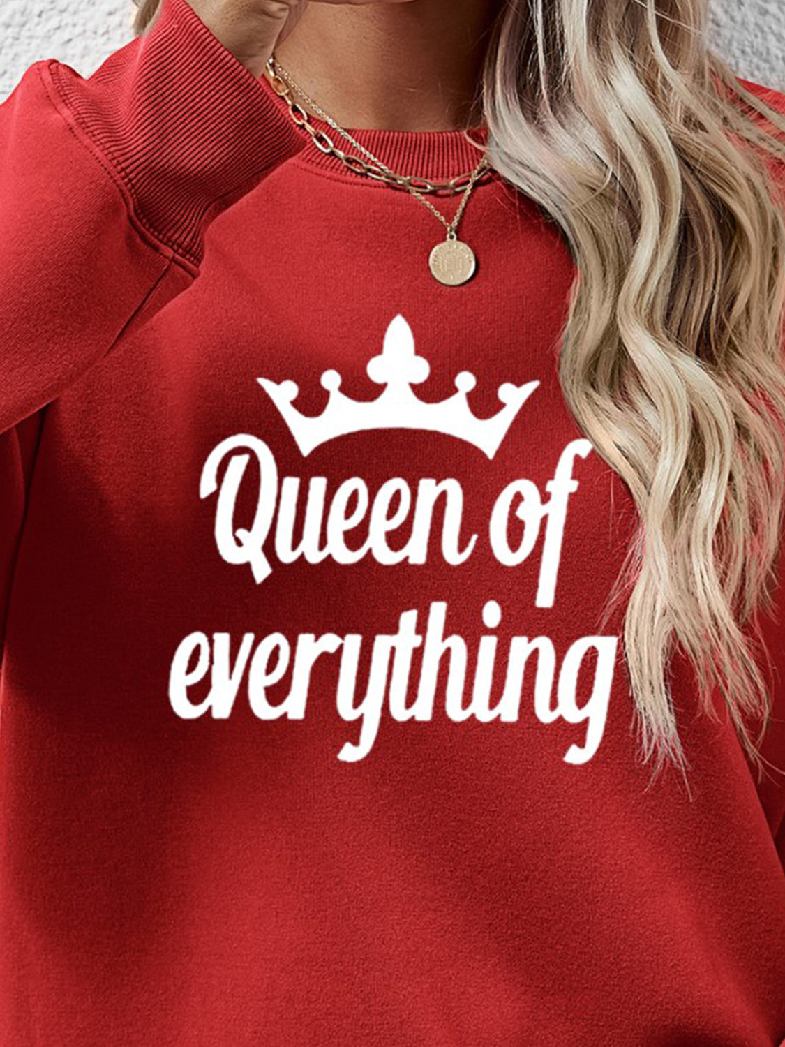 NicholesGifts Women Queen Of Everything Round Neck Sweatshirt NicholesGifts