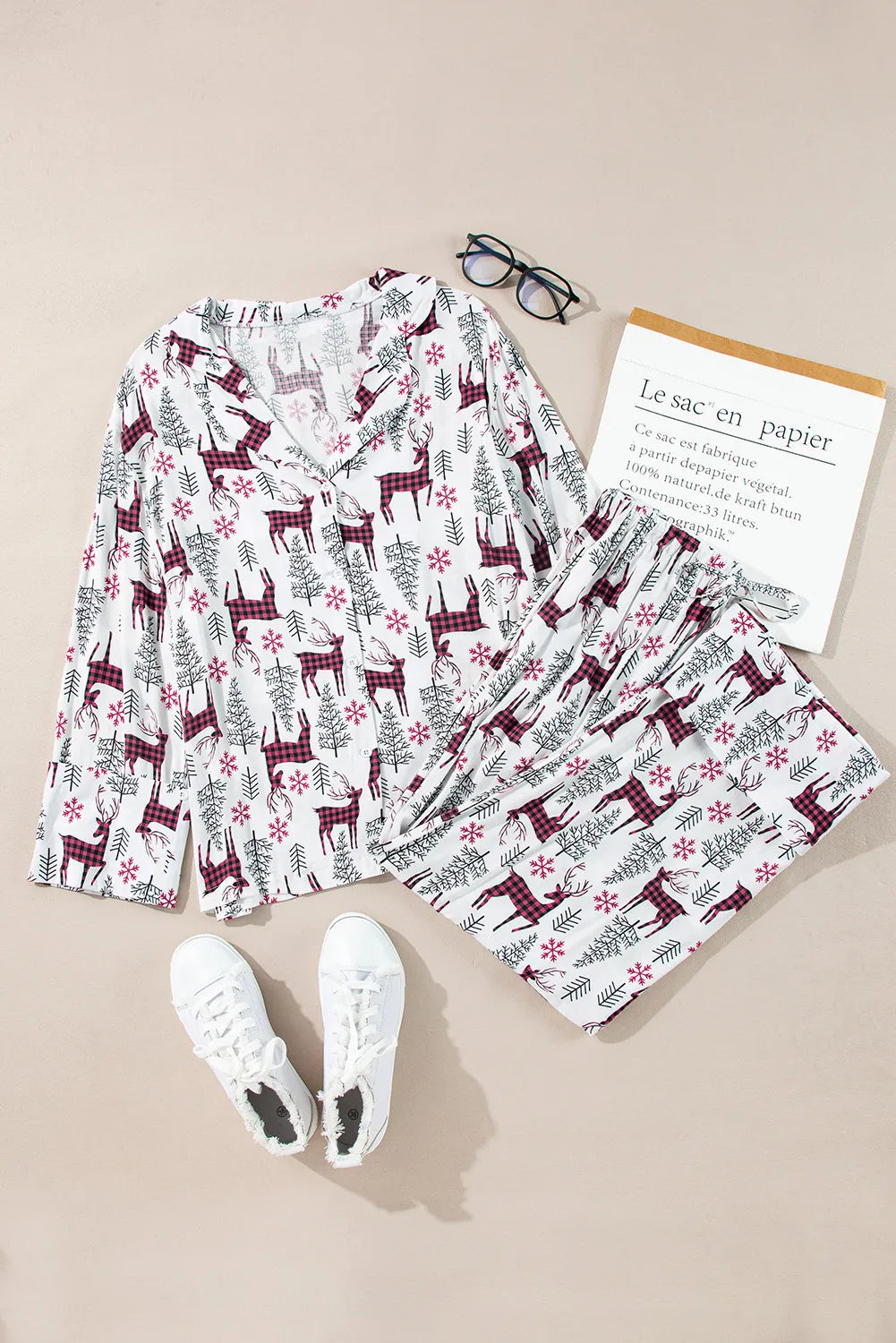 Printed Long Sleeve Top and Drawstring Pants Lounge Set NicholesGifts