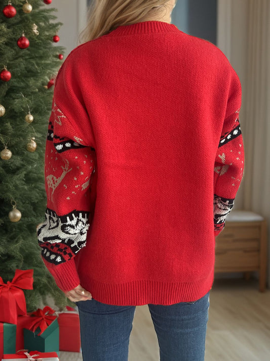Christmas Element Round Neck Long Sleeve Sweater nicholesgifts