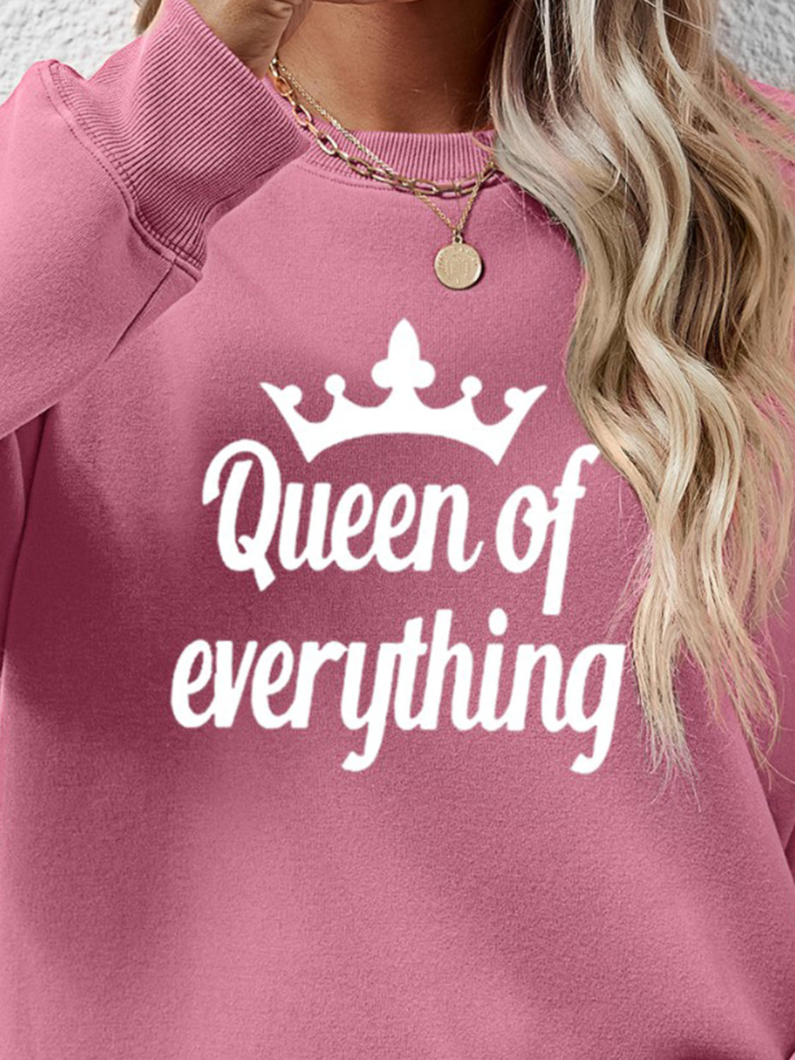 NicholesGifts Women Queen Of Everything Round Neck Sweatshirt NicholesGifts