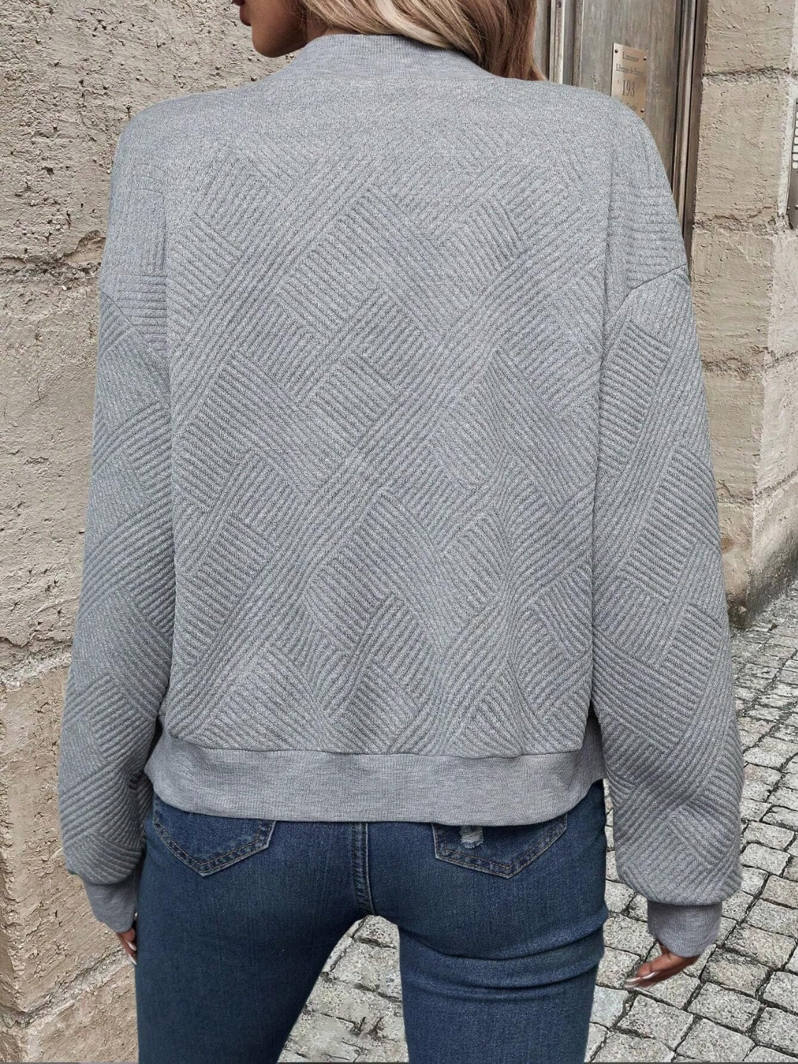 Textured Zip Up Long Sleeve Jacket NicholesGifts