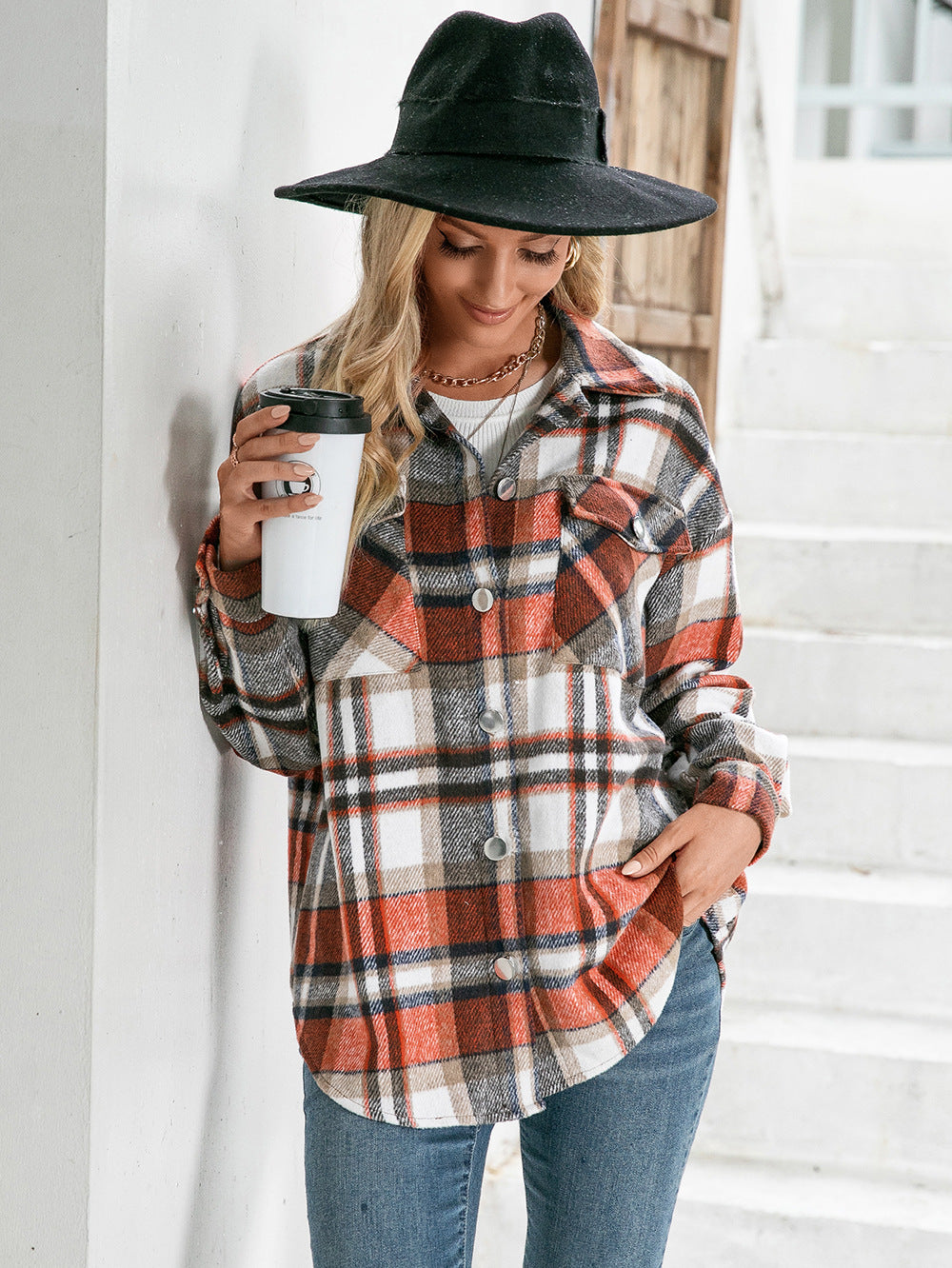 Ivy Lane Meet You Outside Plaid Button Down Curved Hem Shacket NicholesGifts