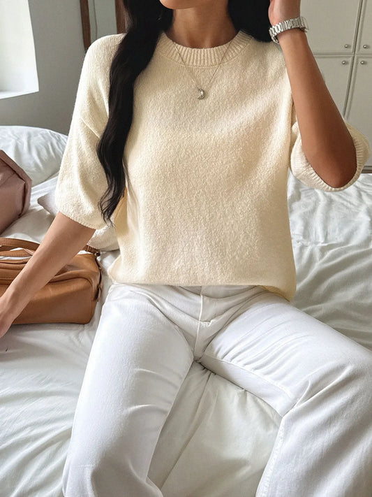 Ribbed Hem Round Neck Sweater Trendsi