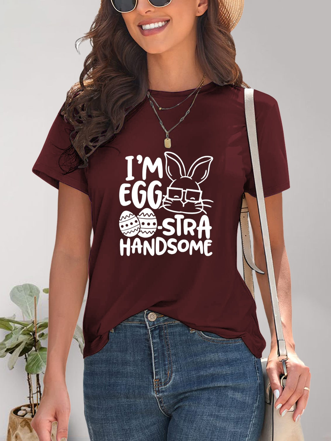 Women Graphic Round Neck Short Sleeve Easter T-Shirt NicholesGifts