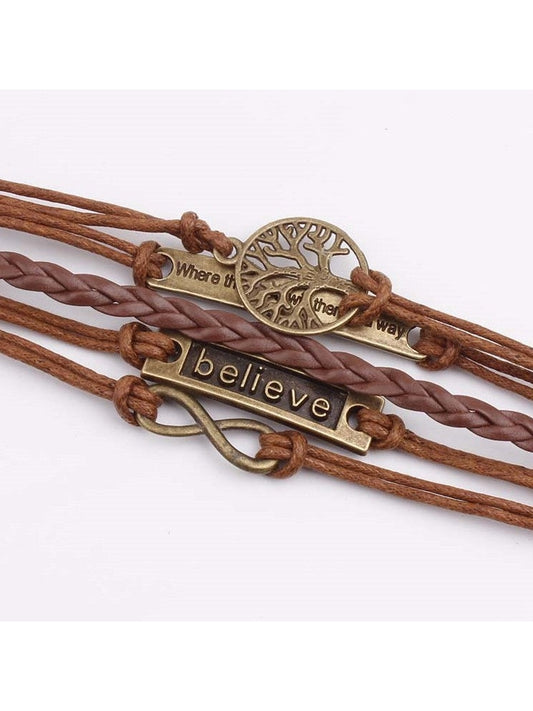 Alloy PU Leather Rope Bracelet