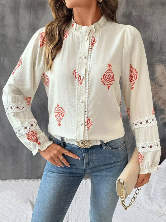 Lace Detail Long Sleeve Shirt NicholesGifts