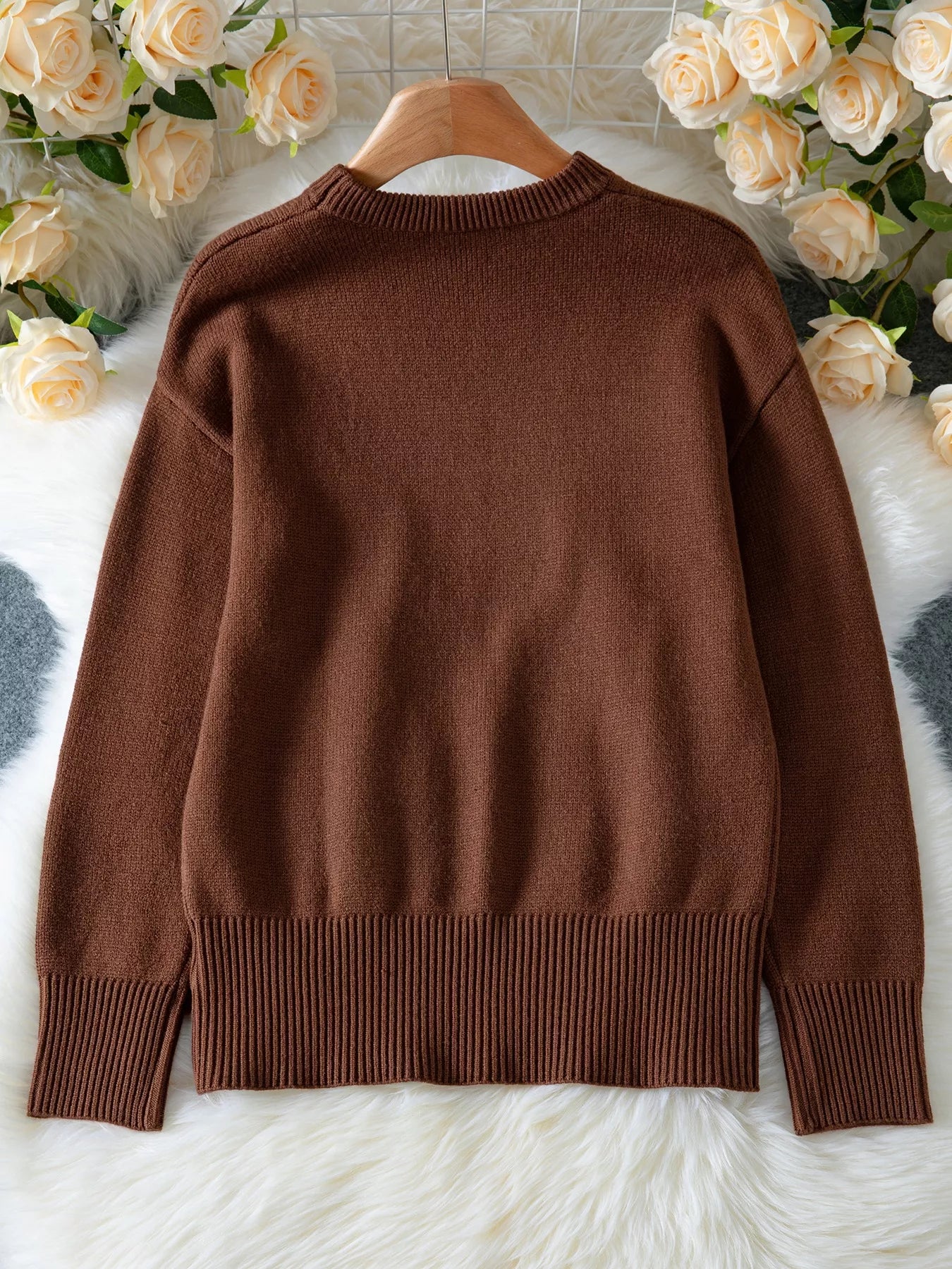 Ribbed Hem Round Neck Sweater
