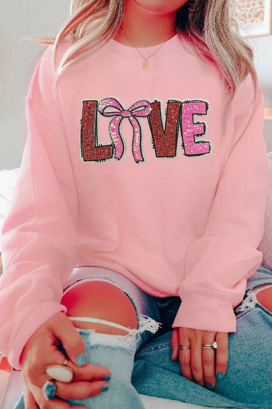 Bow Love Sequin Pattern Valentine Sweatshirt nicholesgifts