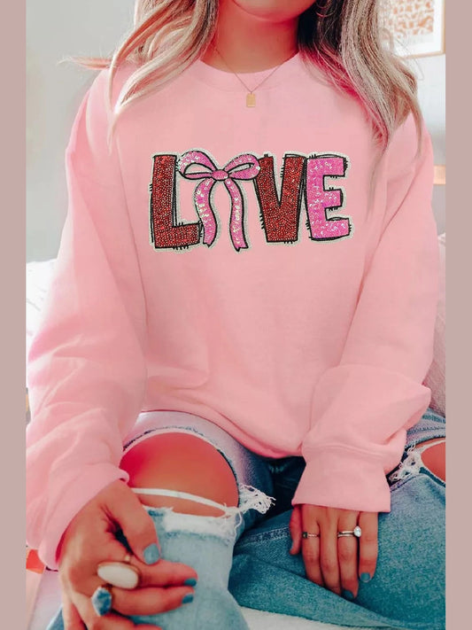Bow Love Sequin Pattern Valentine Sweatshirt nicholesgifts
