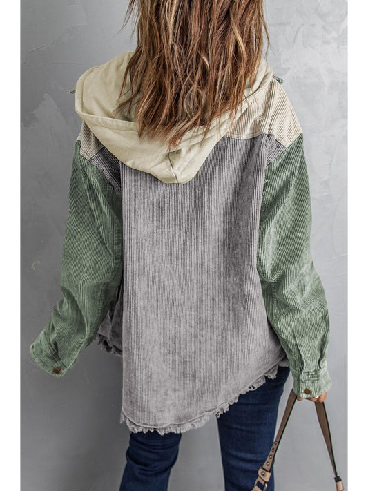 Women Snap Front Hooded Corduroy Shacket nicholesgifts