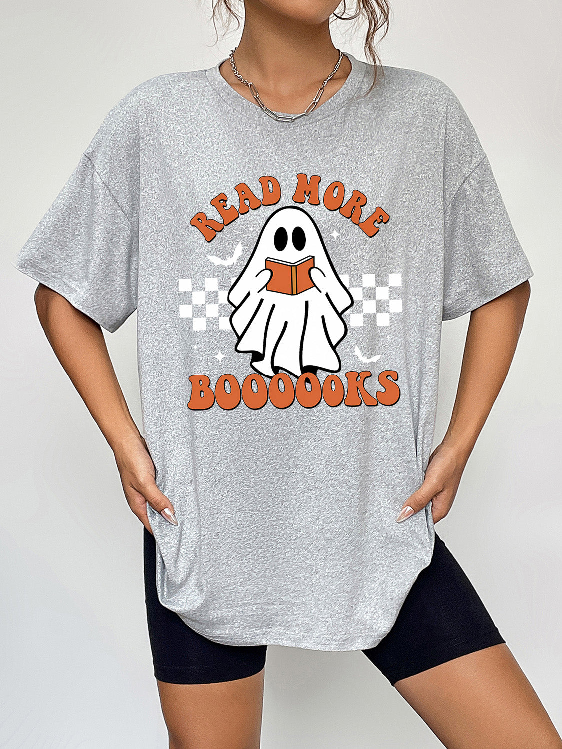 Women Read More Books Round Neck Short Sleeve Ghost Graphic T-Shirt NicholesGifts