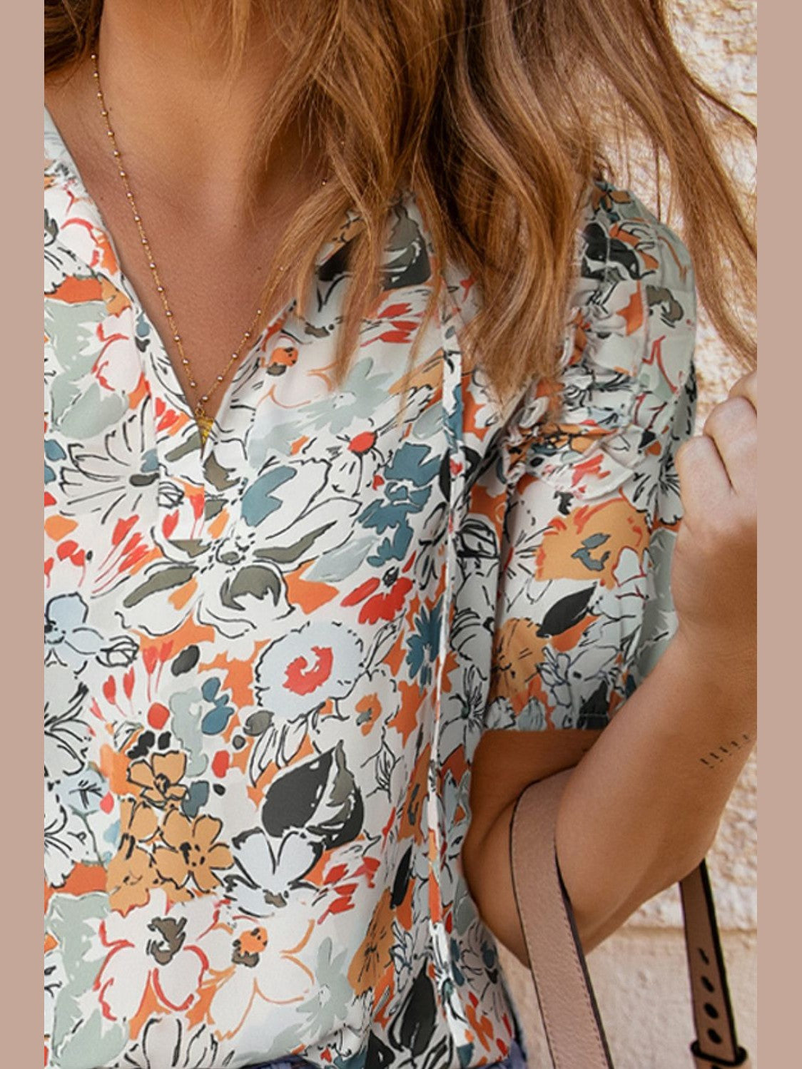 Floral Tie Neck Shoulder Detail Blouse NicholesGifts