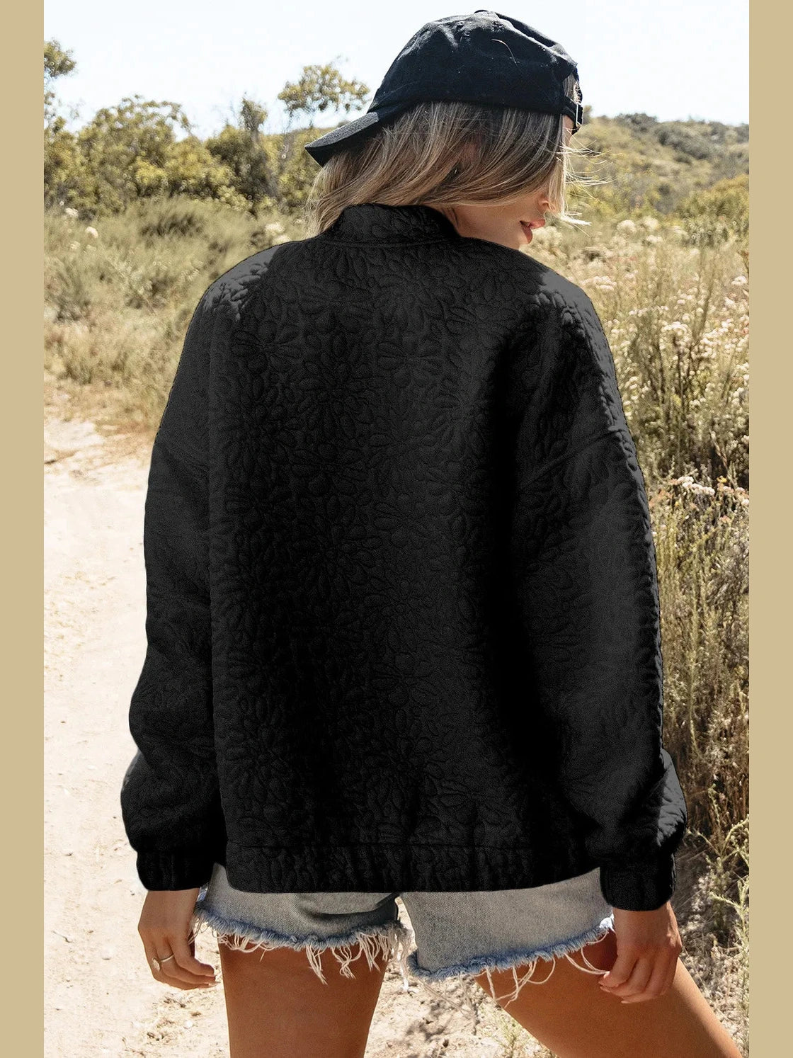 Baseball Collar Floral Quilted Jacket