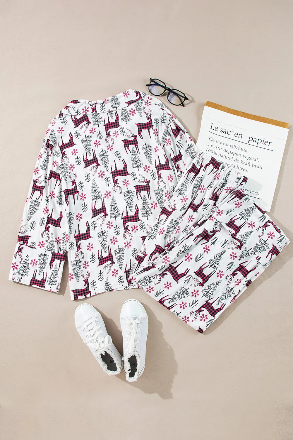 Printed Long Sleeve Top and Drawstring Pants Lounge Set NicholesGifts