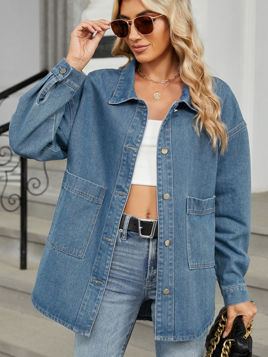 Removable Hood Button Up Long Sleeve Denim Jacket NicholesGifts