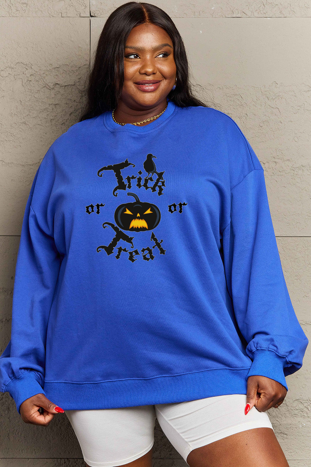 Simply Love Full Size TRICK OR TREAT Graphic Sweatshirt NicholesGifts