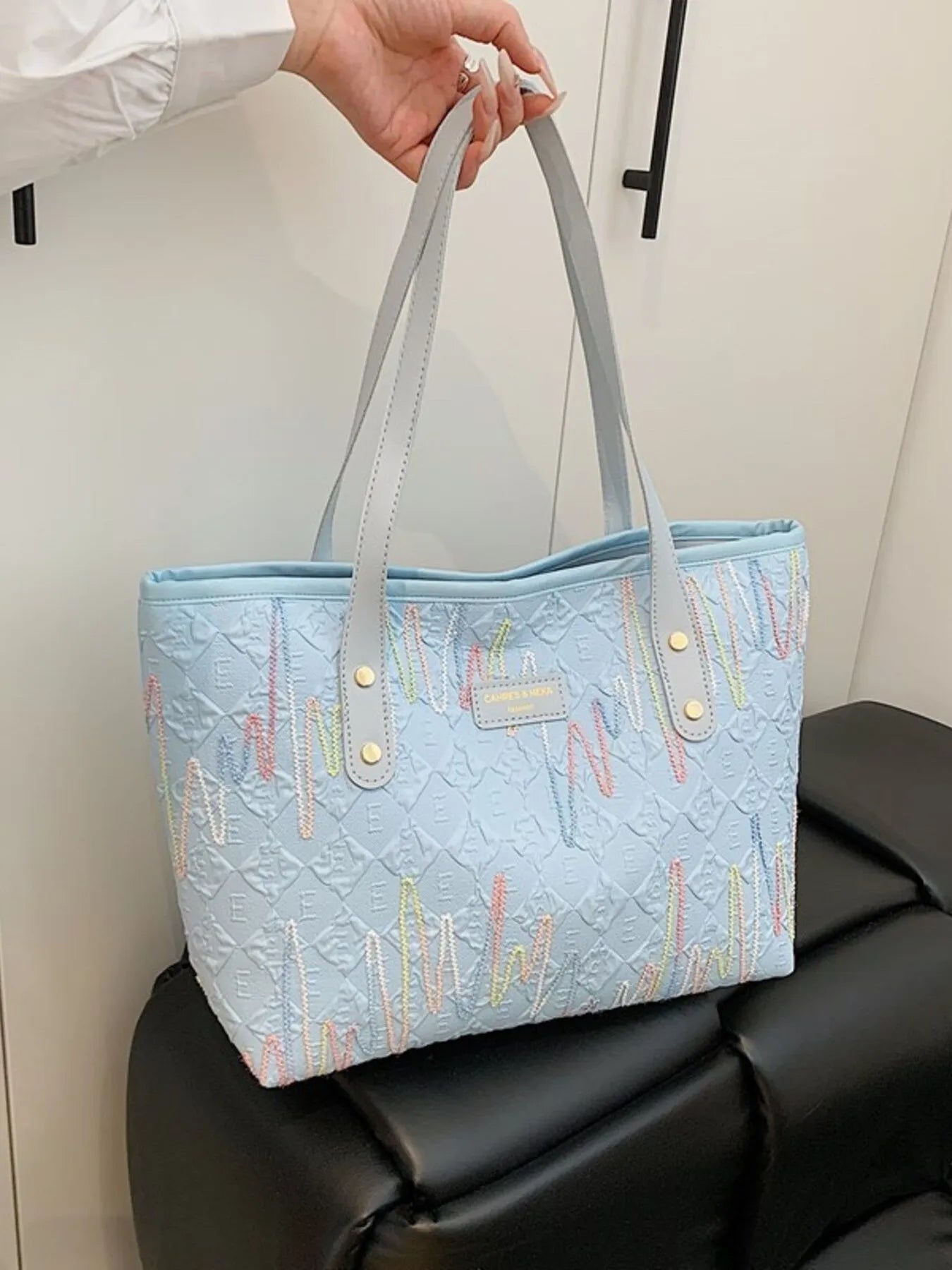 Contrast PU Leather Tote Bag Trendsi