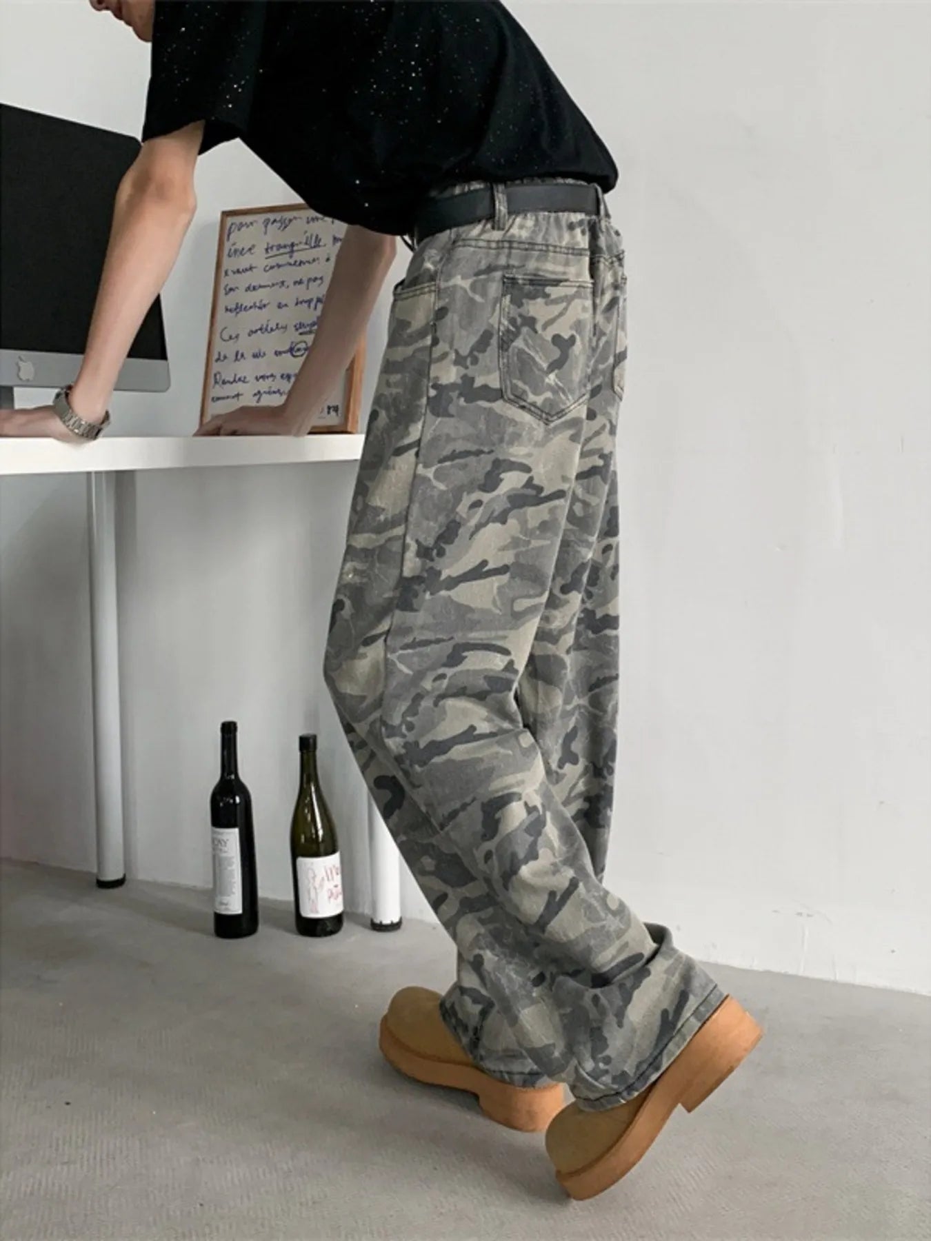 Men's Full Size Camouflage Wide-Leg Jeans Plus Size