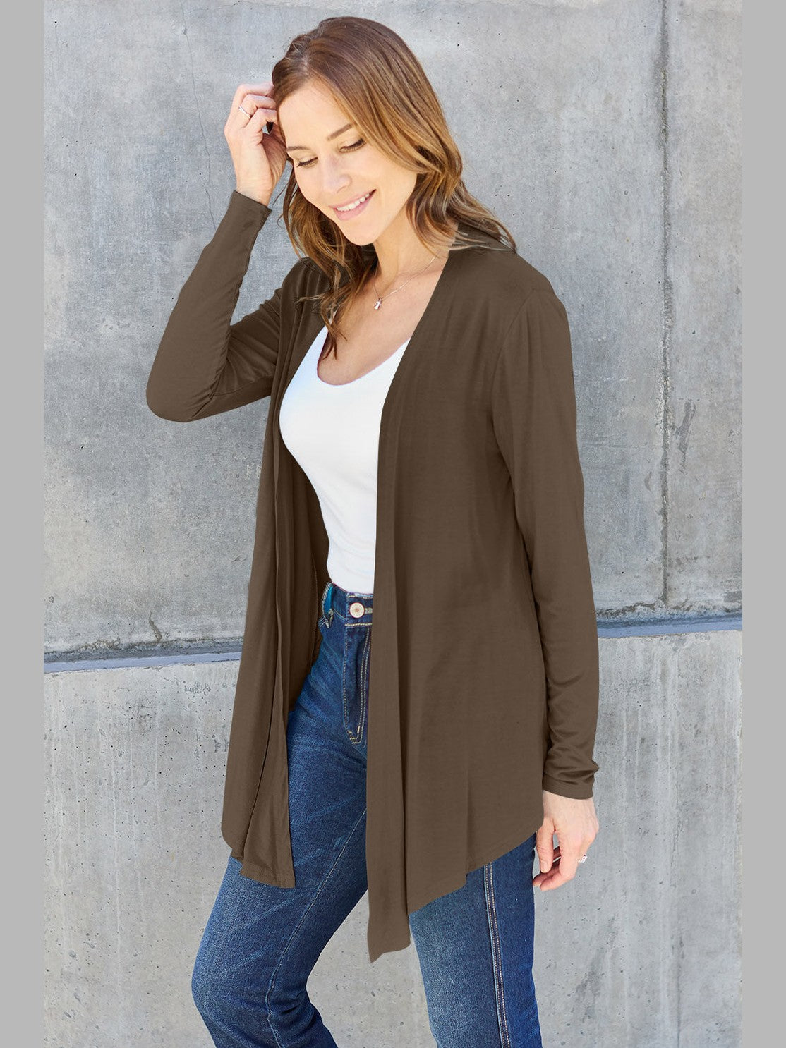NicholesGifts Women Basic Bae Full Size Open Front Long Sleeve Cardigan NicholesGifts