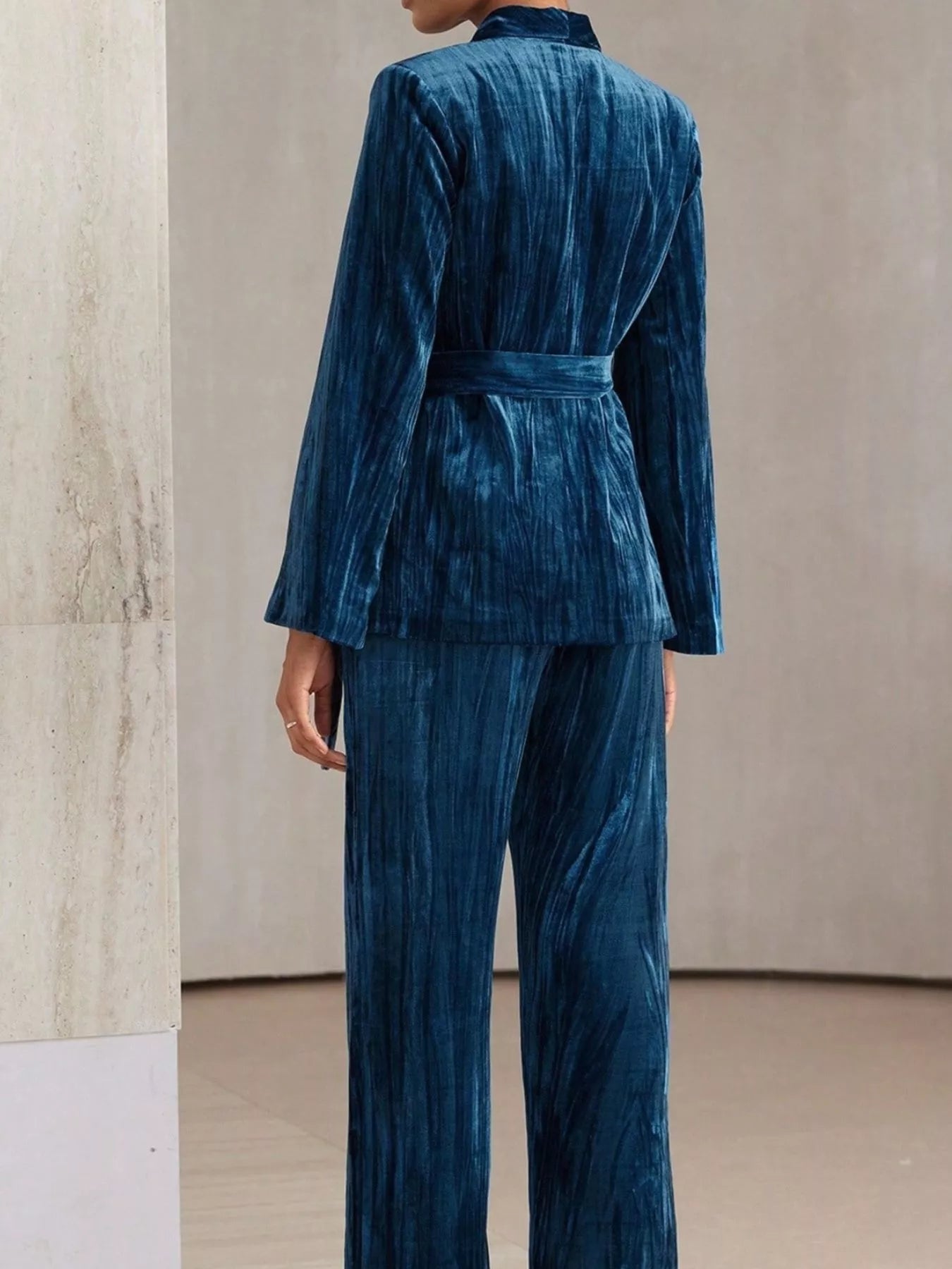 Velvet Tie Waist Blazer and Pants Set nicholesgifts
