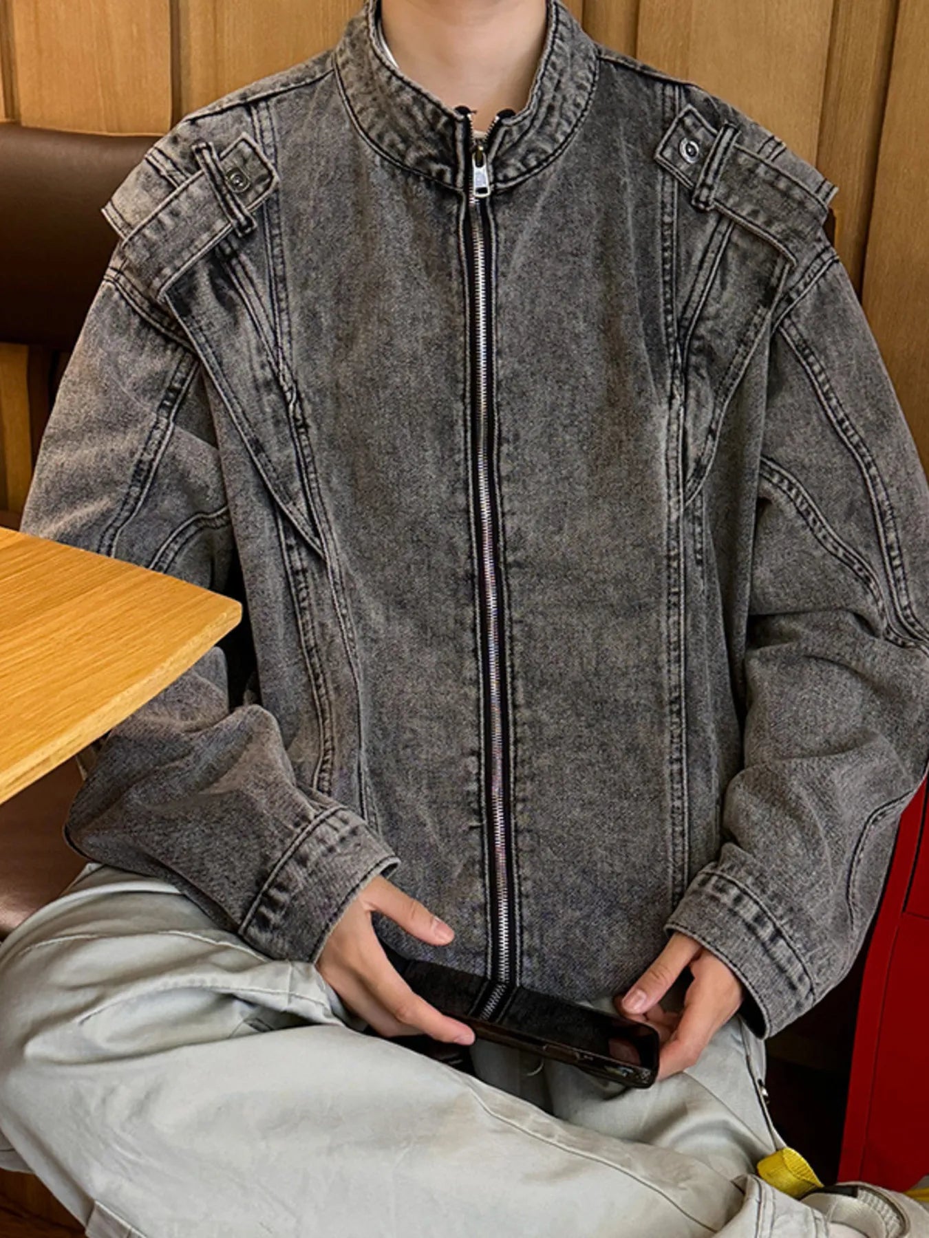 Men's Plus Size Zip Up Long Sleeve Denim Jacket Trendsi