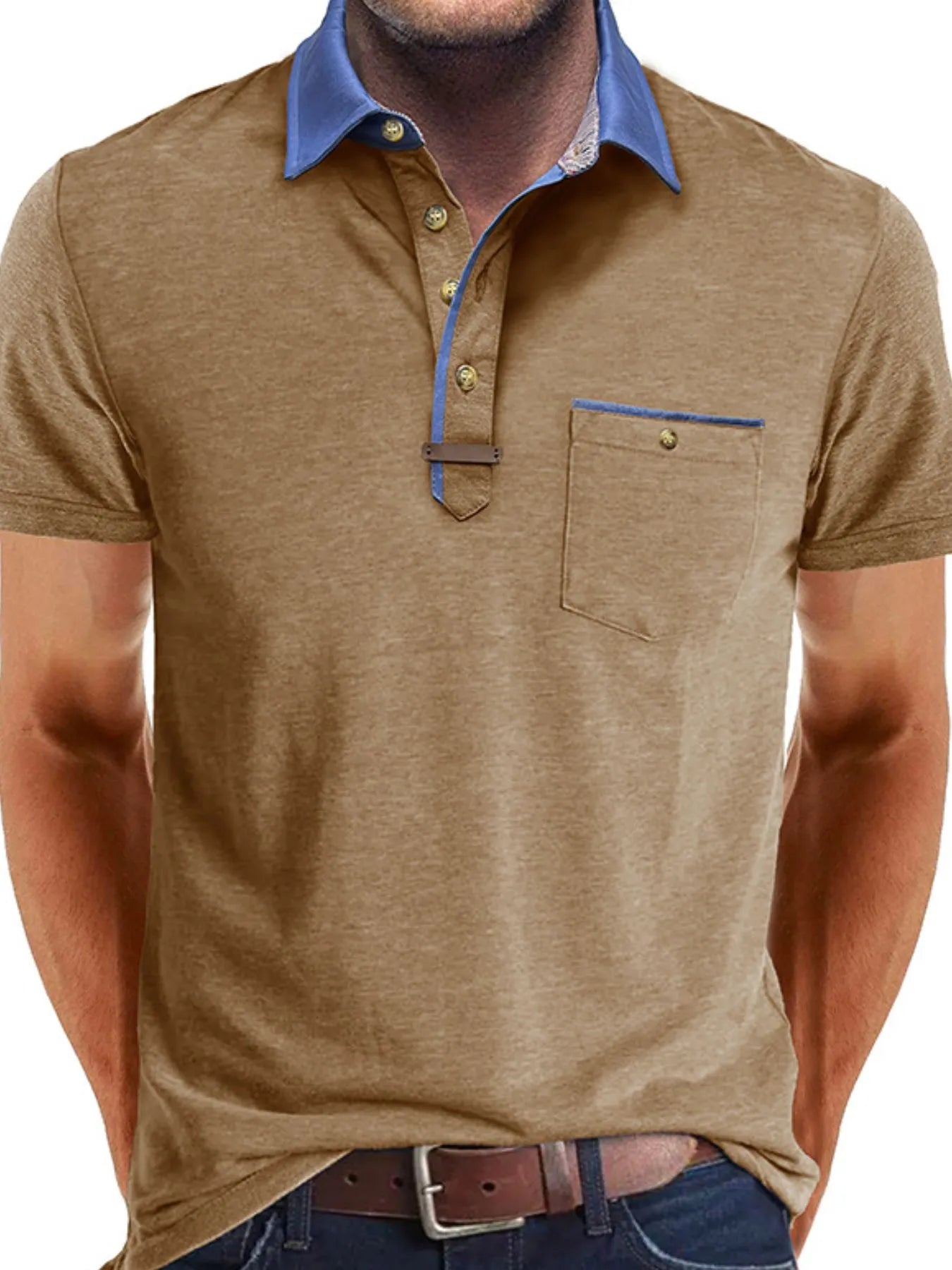 Men's Full Size Contrast Collar Pocket Polo Shirt Plus Size