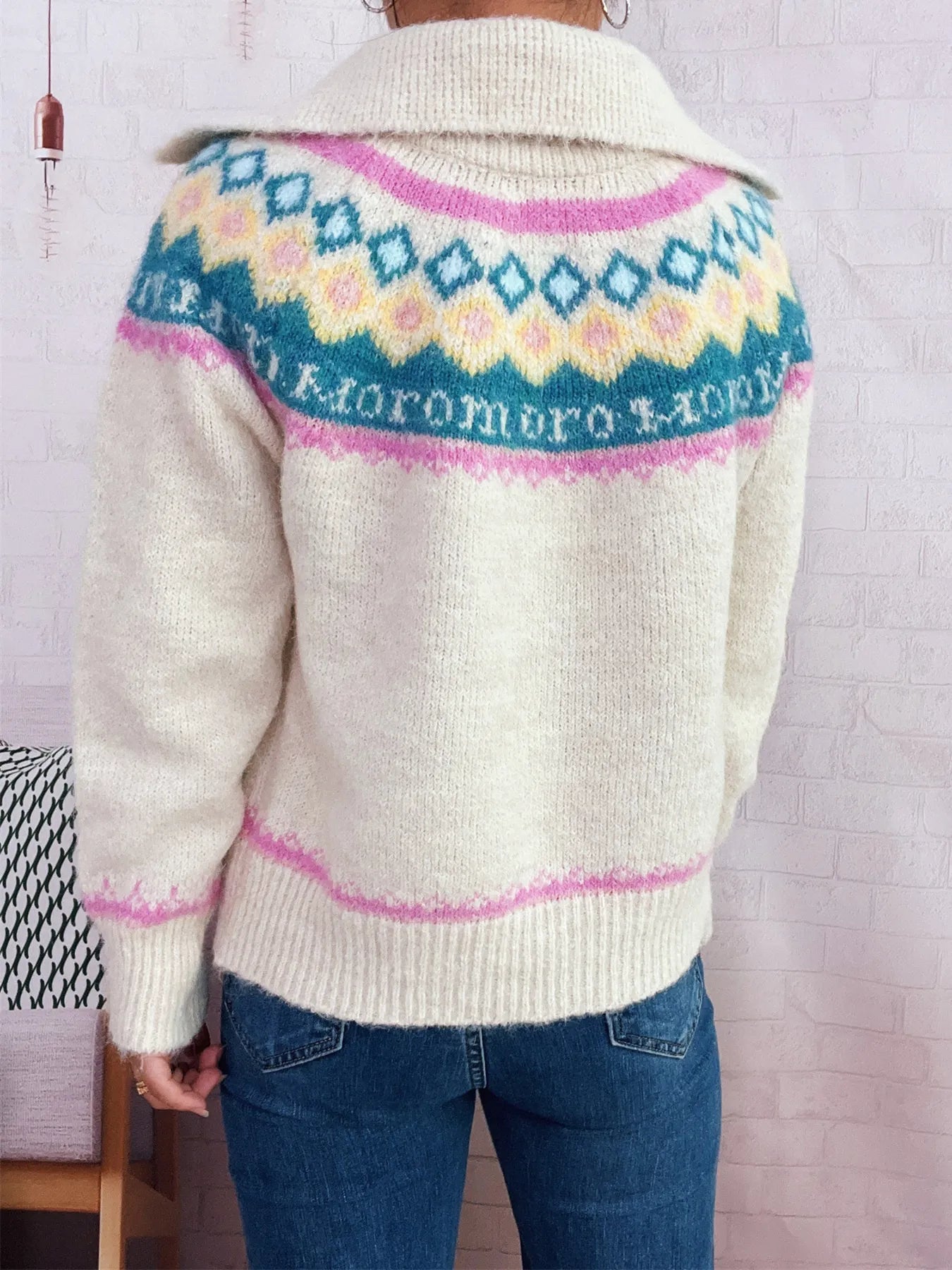 Fair Isle Pattern Zip-Up Cardigan