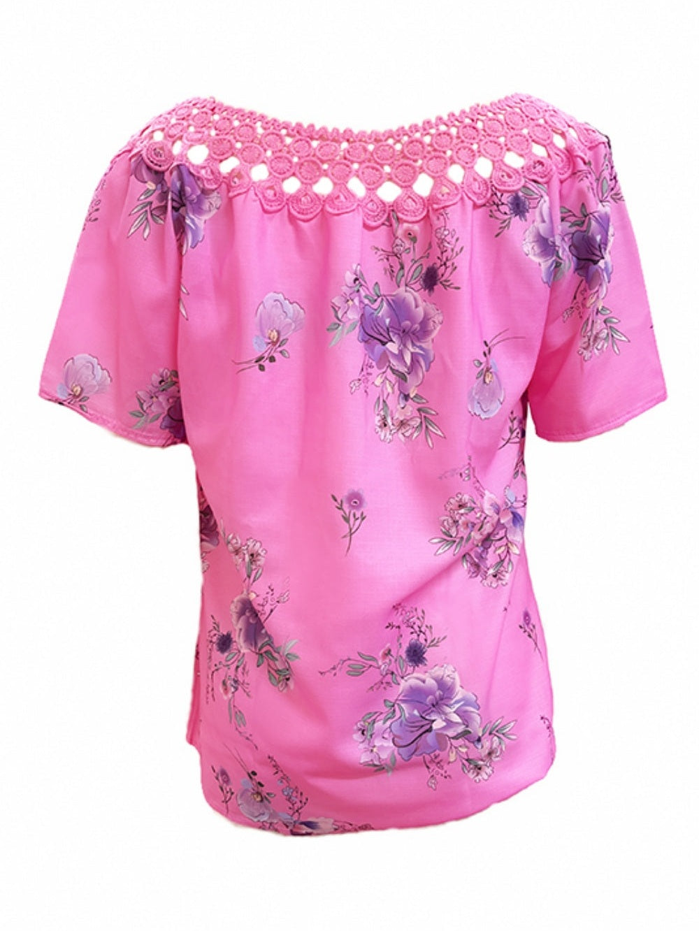 Women Full Size Printed Tie Neck Short Sleeve Blouse