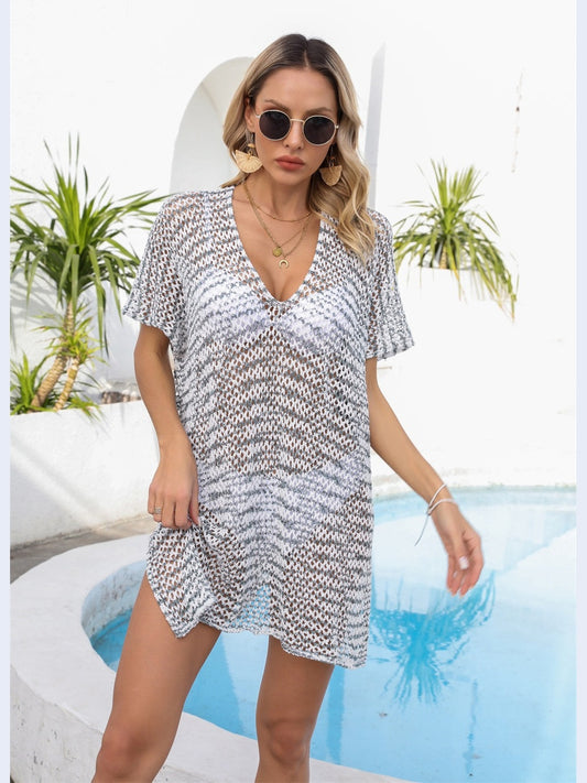 Openwork V-Neck Short Sleeve Cover Up