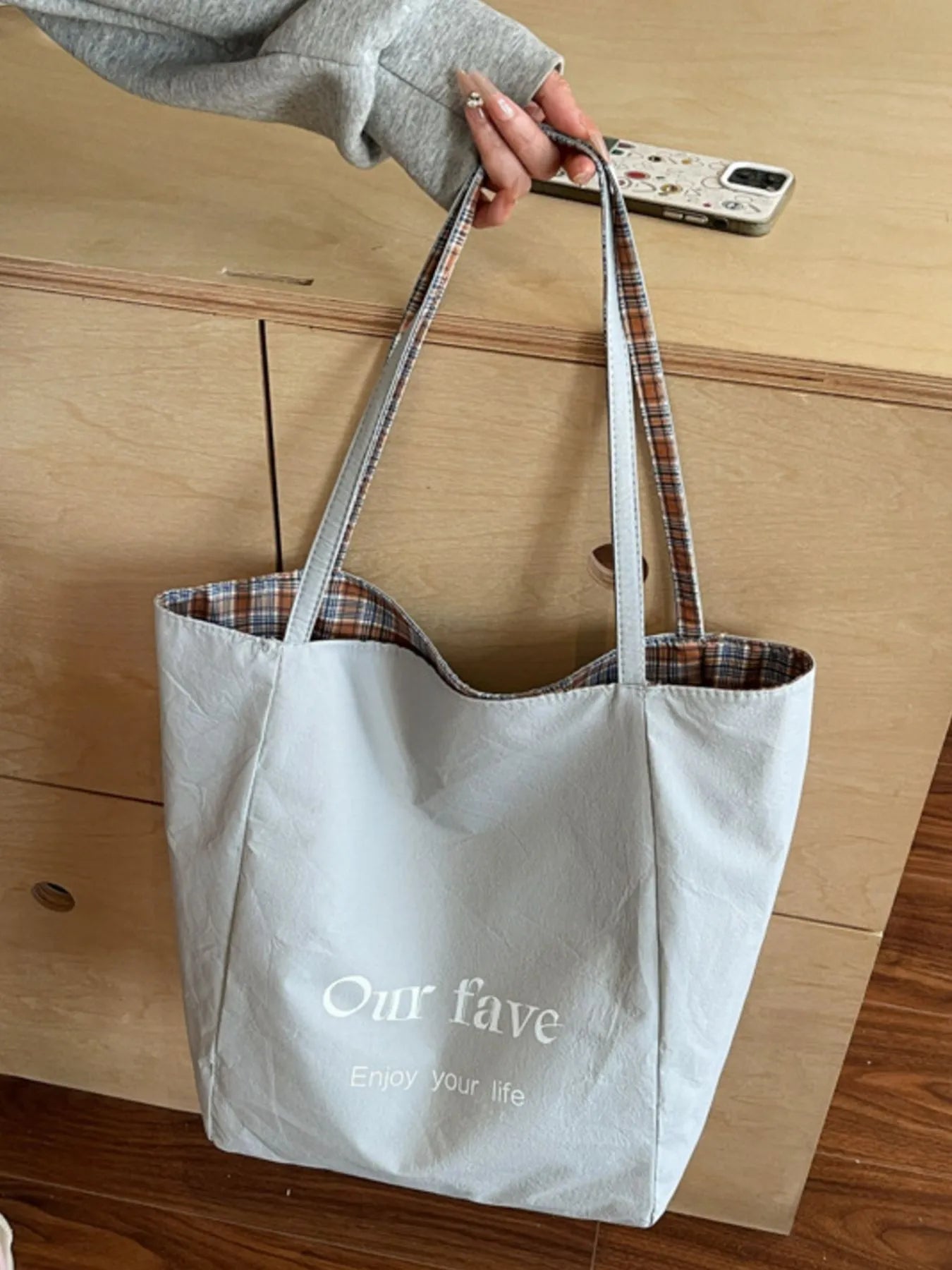 Plaid Pattern Tote Bag Trendsi
