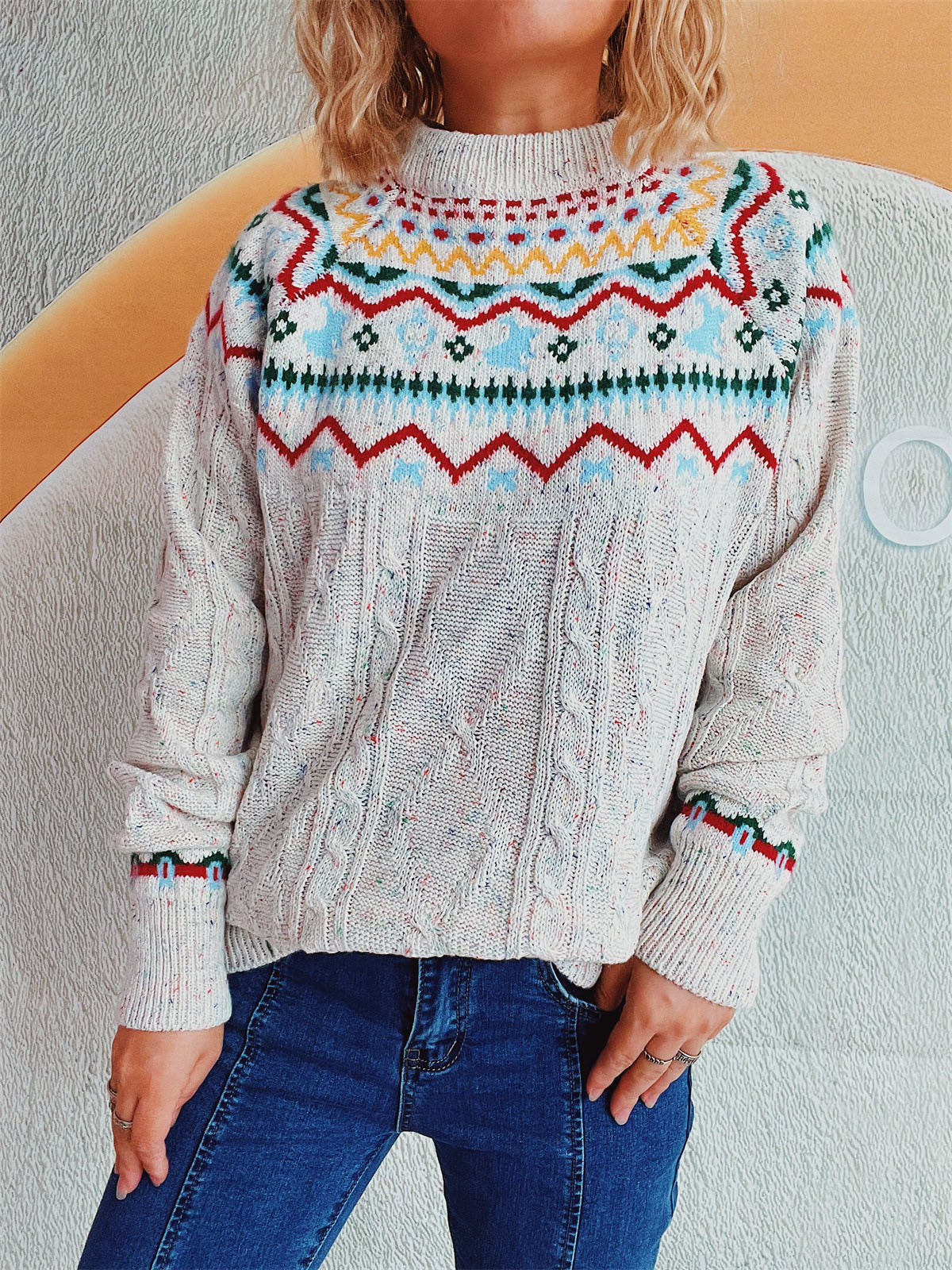 NicholesGifts Women Cable-Knit Mock Neck Long Sleeve Sweater NicholesGifts