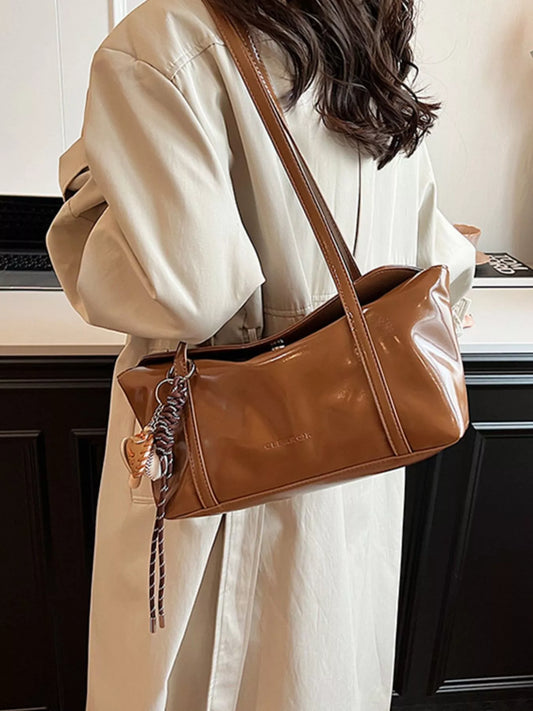Solid Color Leather Shoulder Bag nicholesgifts