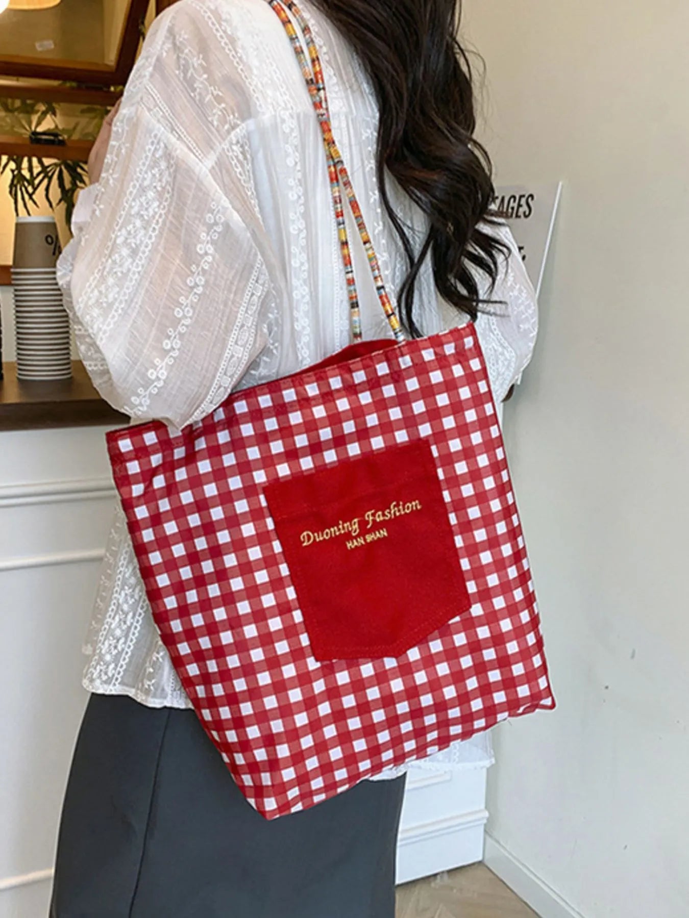 Gingham Pattern Tote Bag Trendsi