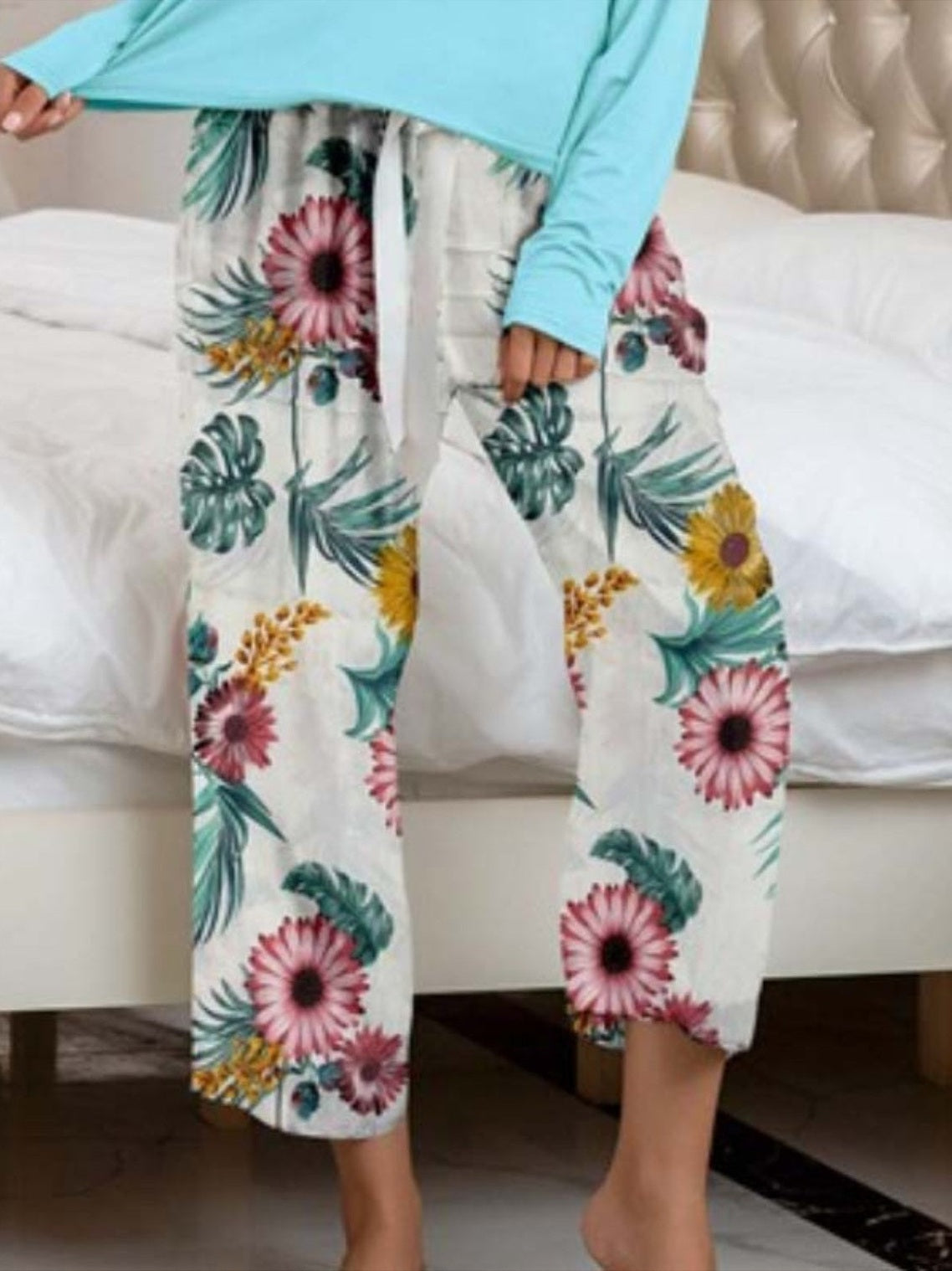 Round Neck Top and Printed Pants Lounge Set NicholesGifts