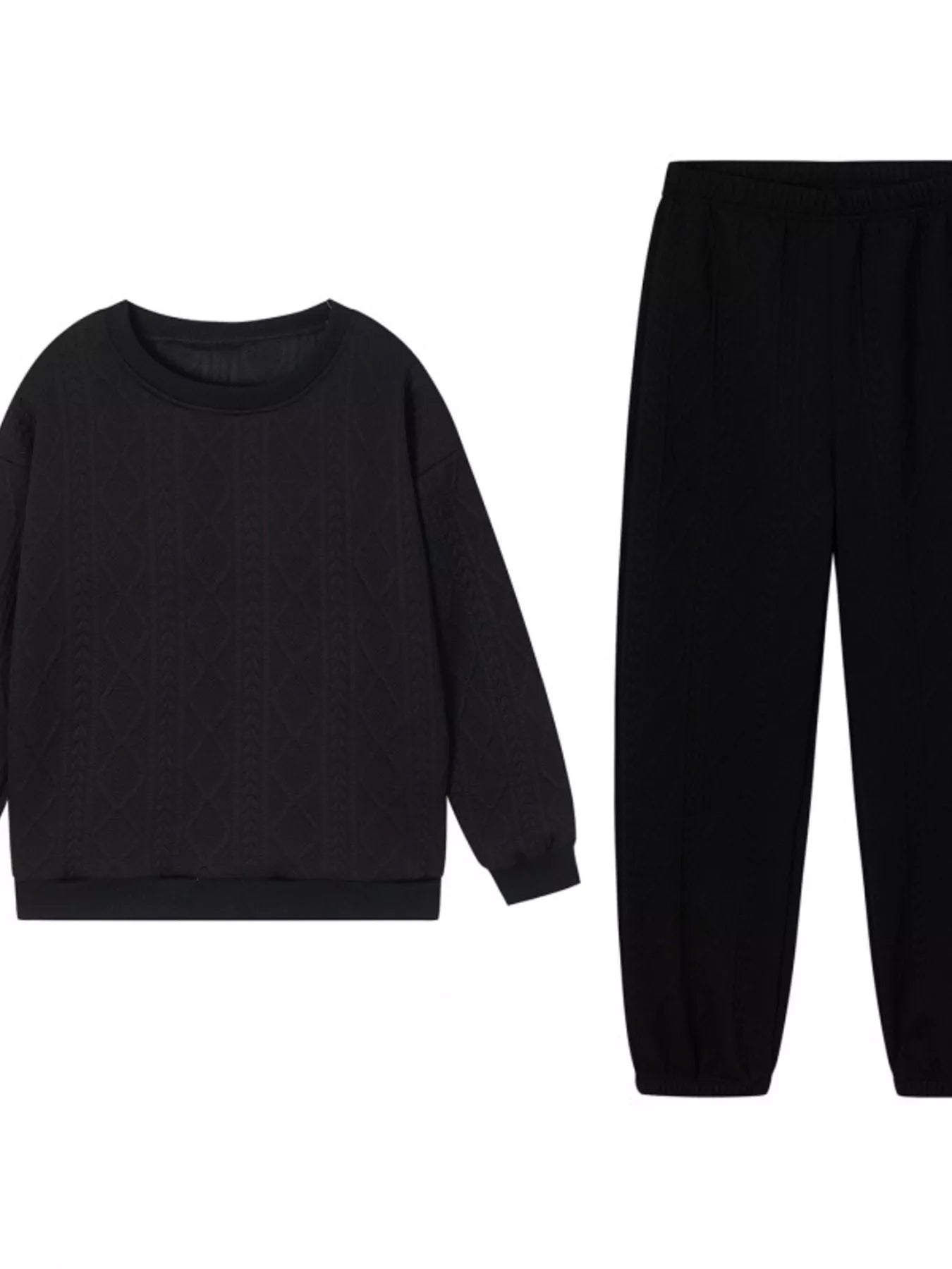 Texture Round Neck Top and Pants Set nicholesgifts
