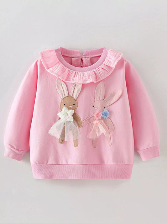 Children's Cute Bunny Applique Ruffle Collar Sweatshirt nicholesgifts